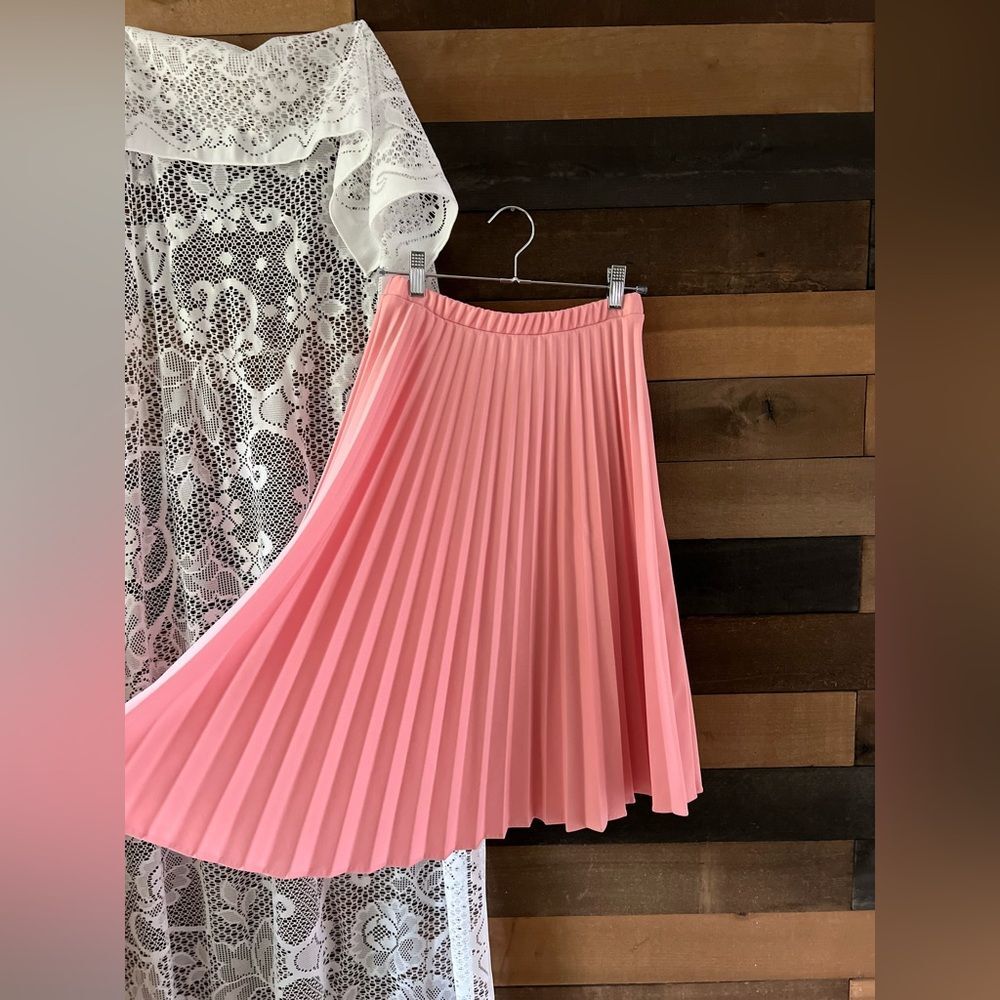 Vintage 60s Sarah K Baby Pink Pleated Midi Skirt Size Vintage 10 - Picture 7 of 9
